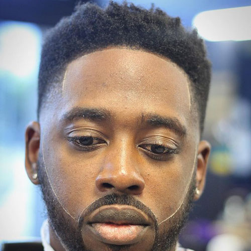 High Fade + Line Up + Cool Beard Design - Haircut for Black Men